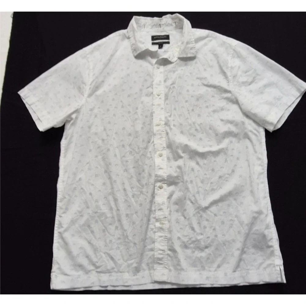 Banana Republic men's white short sleeve‎ button up blue print slim fit LG